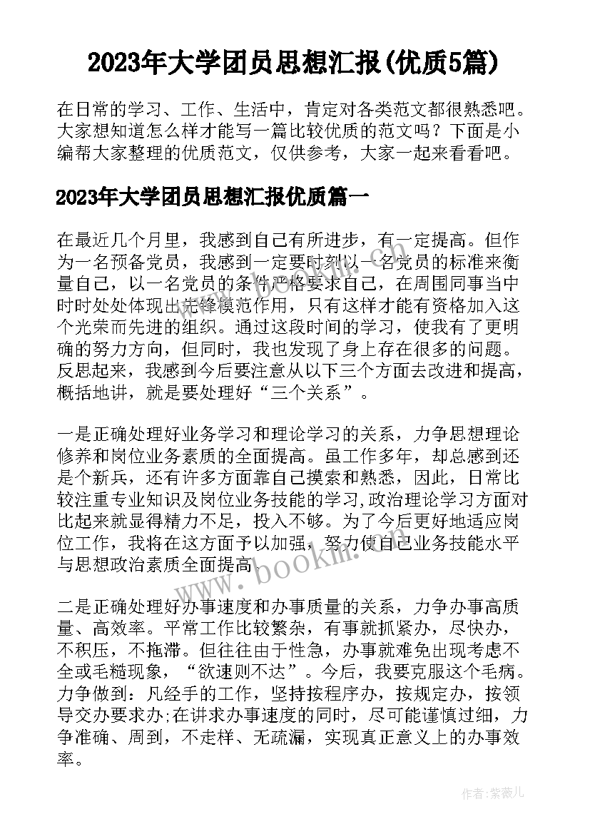 2023年大学团员思想汇报(优质5篇)