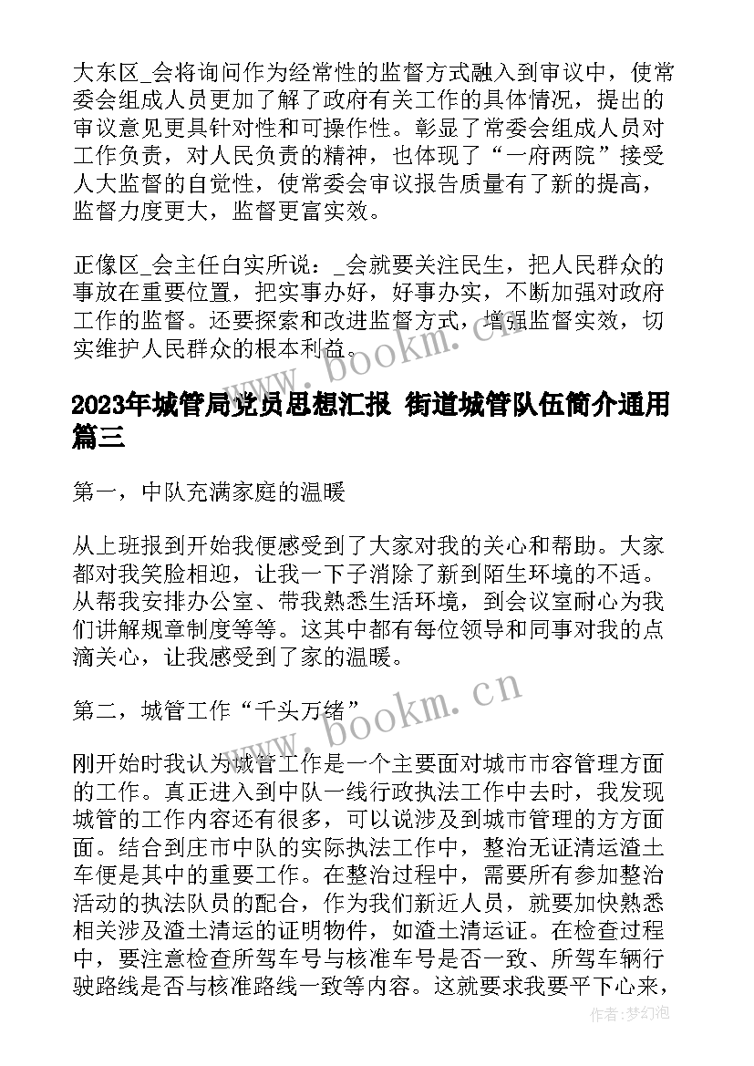 城管局党员思想汇报 街道城管队伍简介(精选5篇)