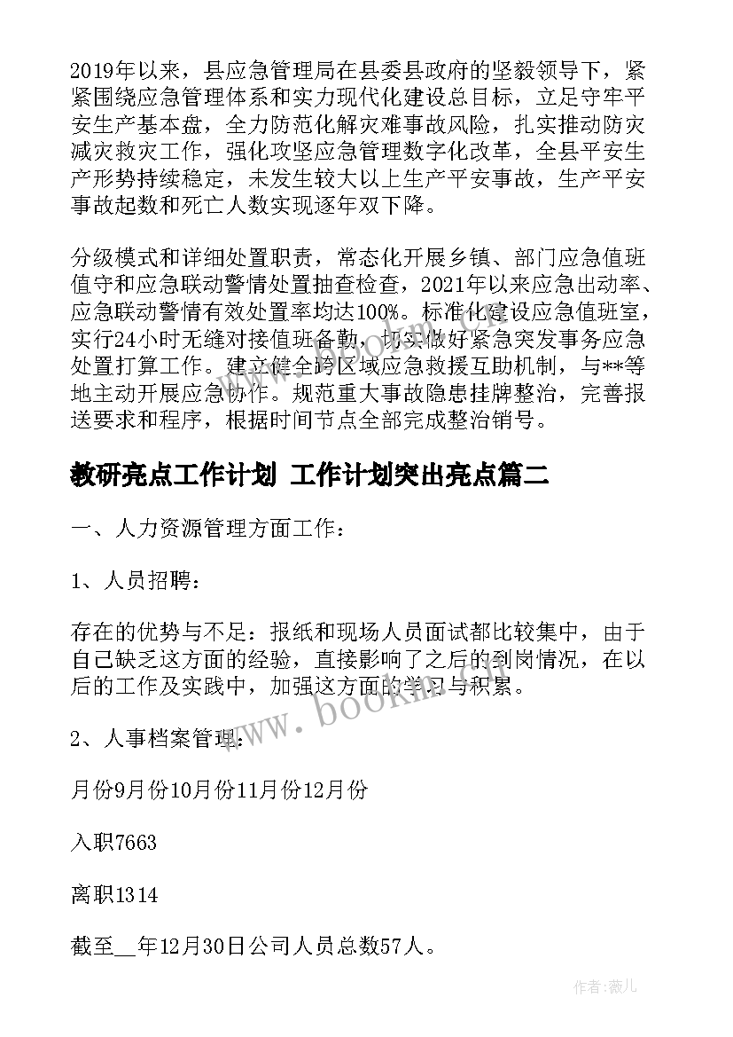 教研亮点工作计划 工作计划突出亮点(通用5篇)