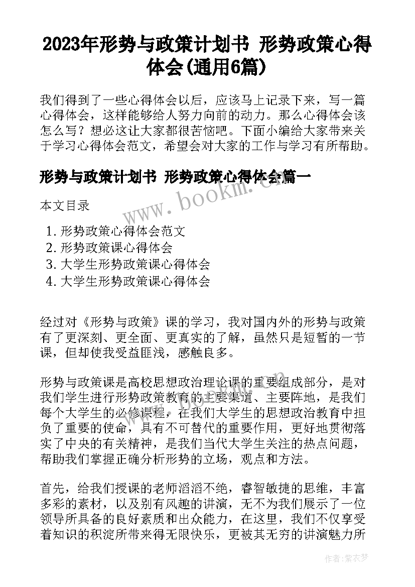 2023年形势与政策计划书 形势政策心得体会(通用6篇)