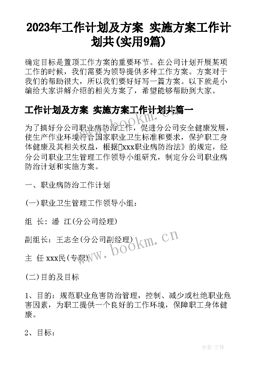 2023年工作计划及方案 实施方案工作计划共(实用9篇)