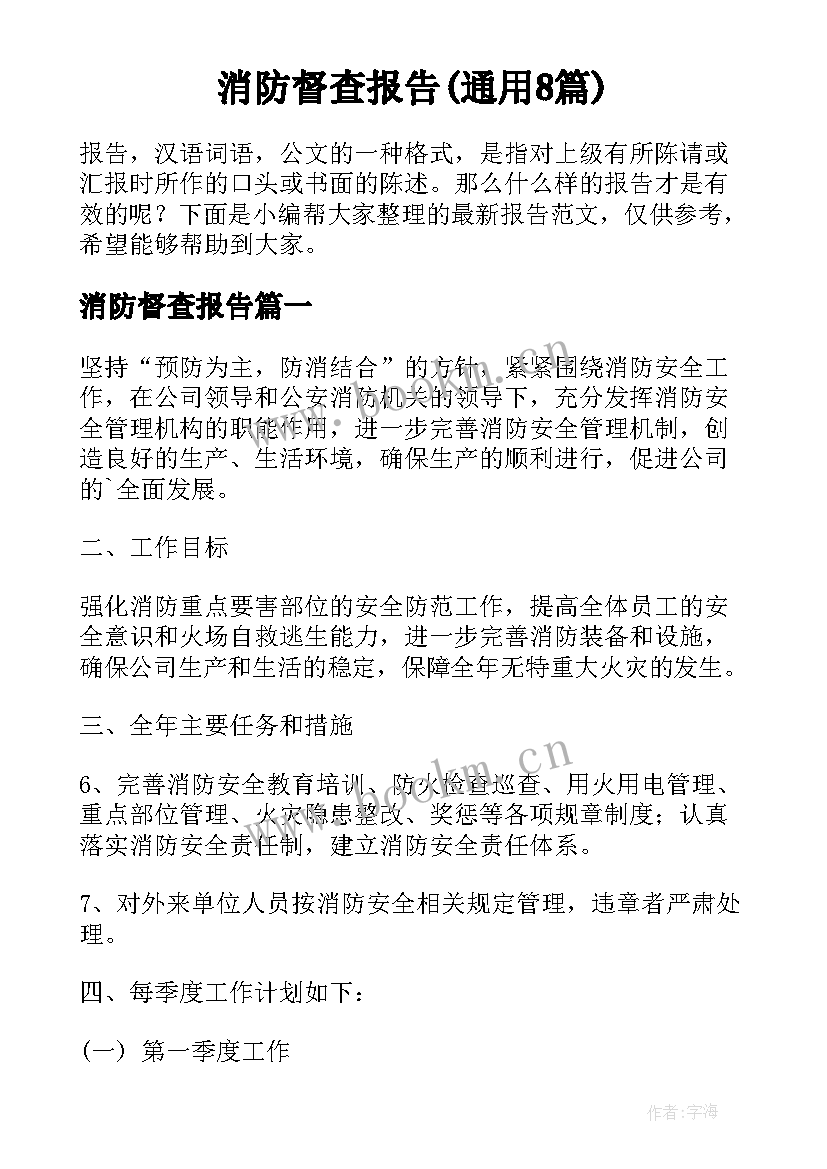 消防督查报告(通用8篇)