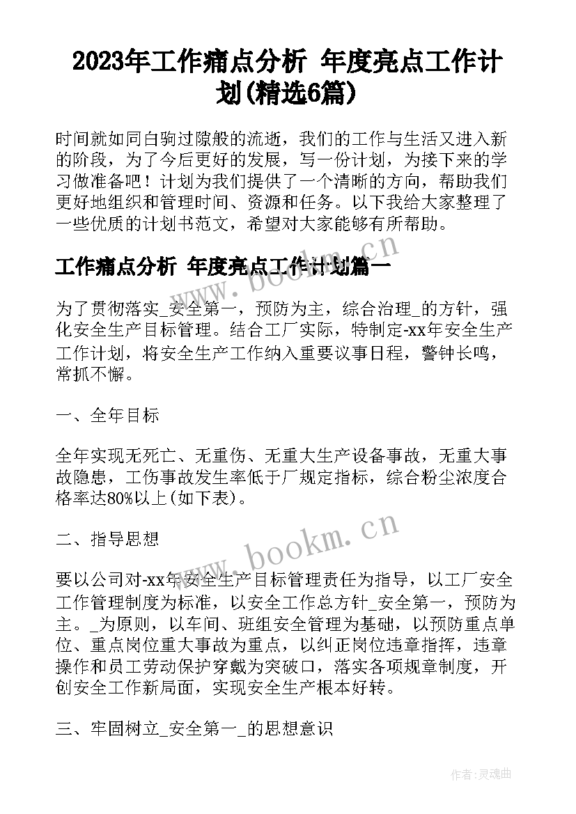 2023年工作痛点分析 年度亮点工作计划(精选6篇)