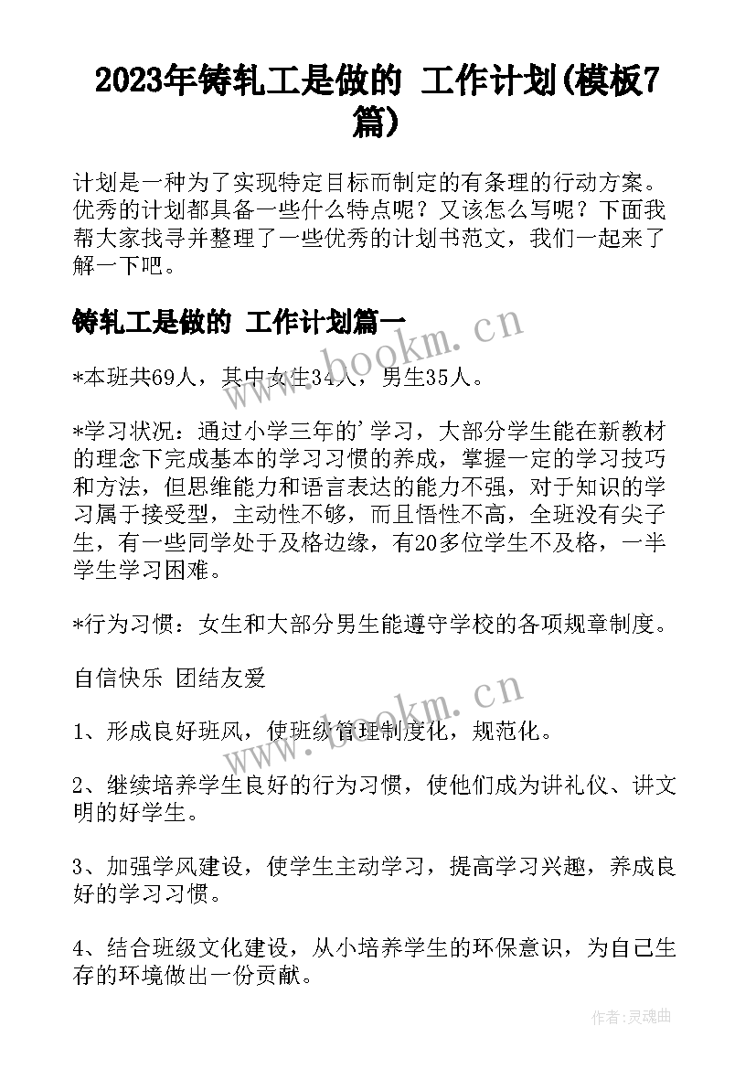 2023年铸轧工是做的 工作计划(模板7篇)