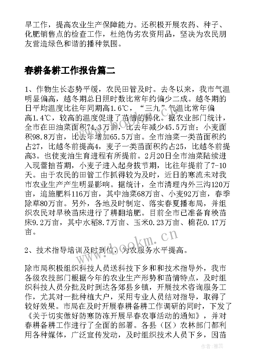 最新春耕备耕工作报告(优秀7篇)