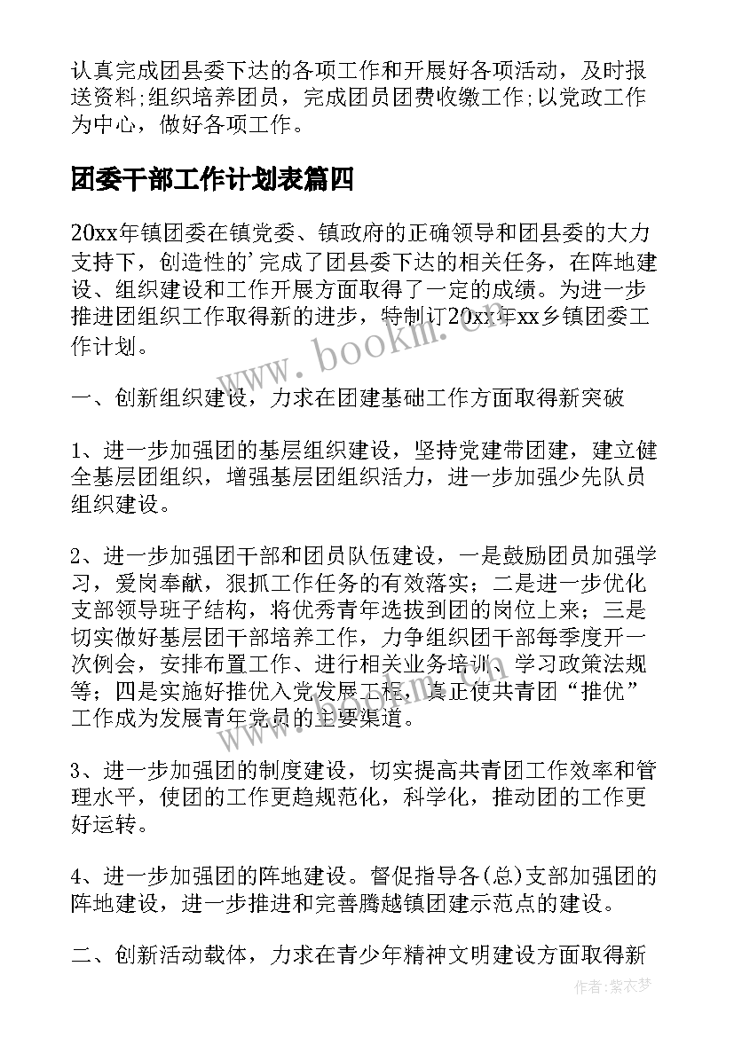 2023年团委干部工作计划表(汇总9篇)