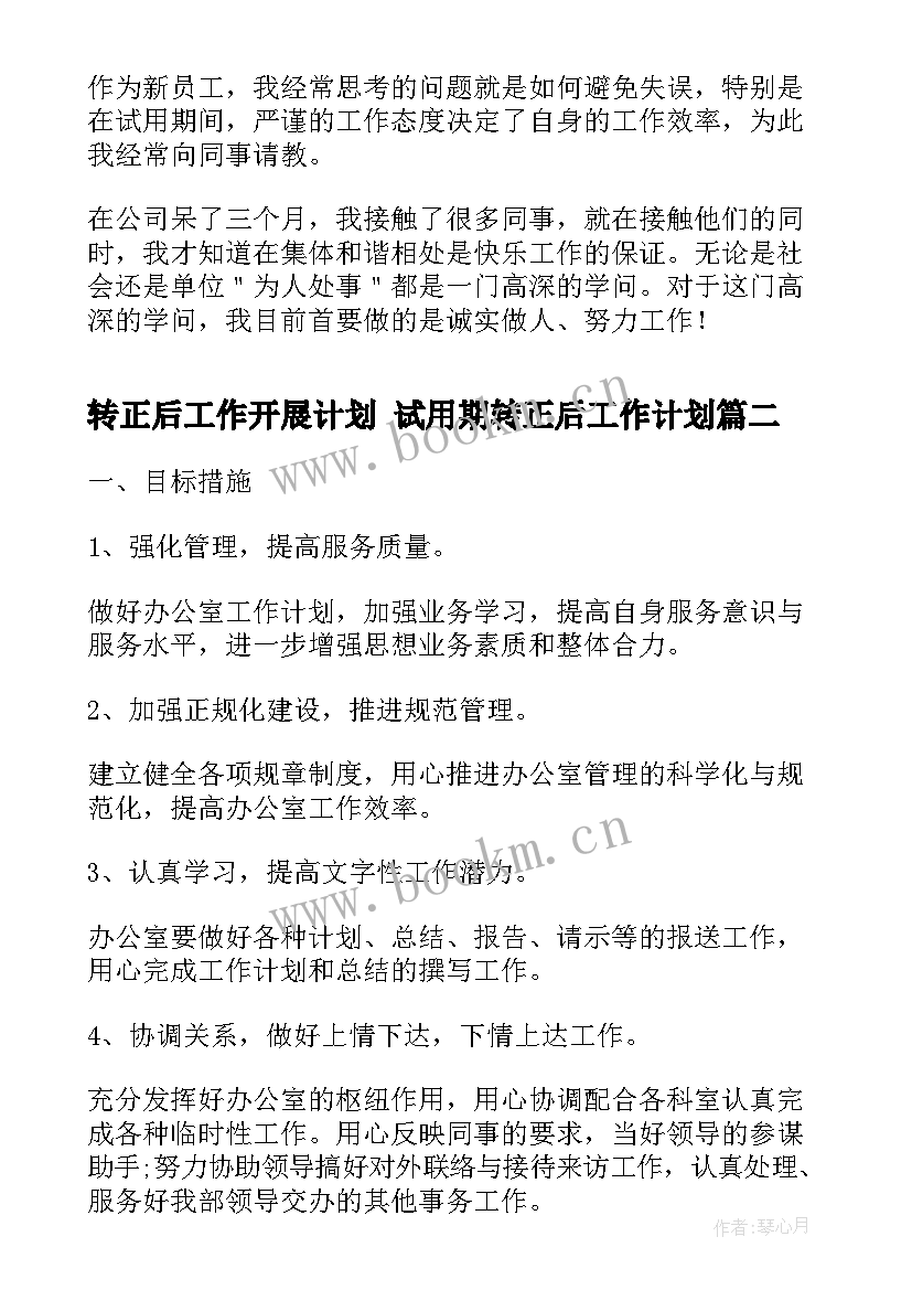 转正后工作开展计划 试用期转正后工作计划(汇总9篇)