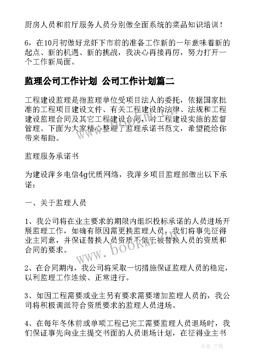 监理公司工作计划 公司工作计划(精选7篇)