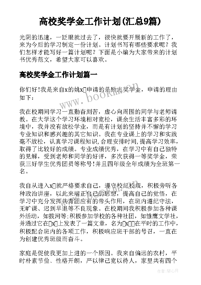 高校奖学金工作计划(汇总9篇)