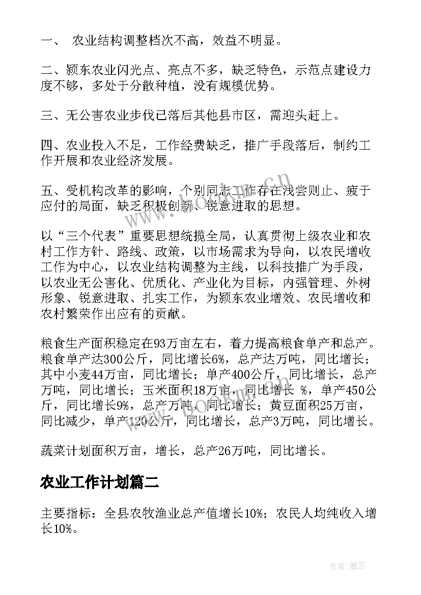 2023年农业工作计划(优质5篇)