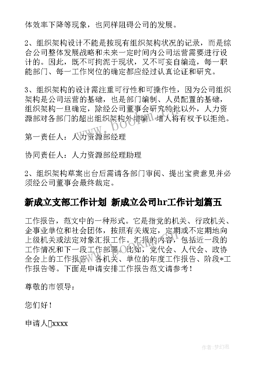 新成立支部工作计划 新成立公司hr工作计划(汇总5篇)