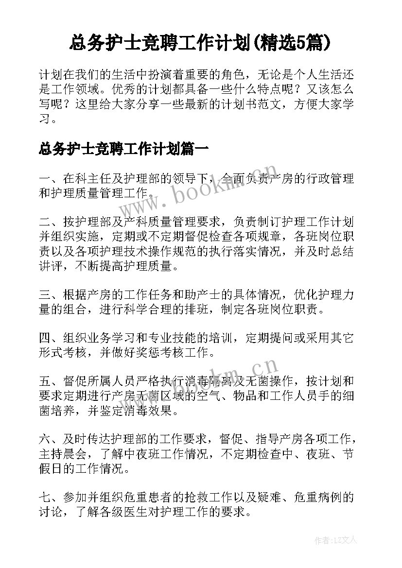 总务护士竞聘工作计划(精选5篇)