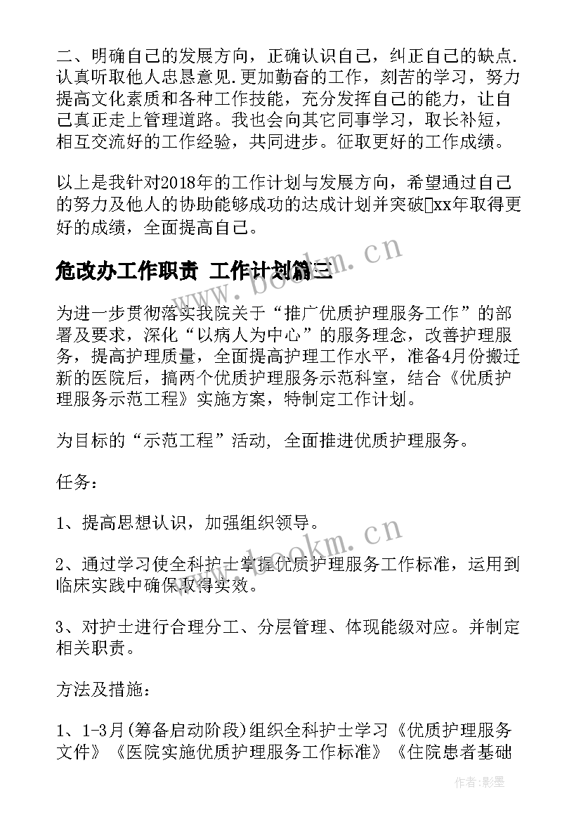 危改办工作职责 工作计划(实用9篇)