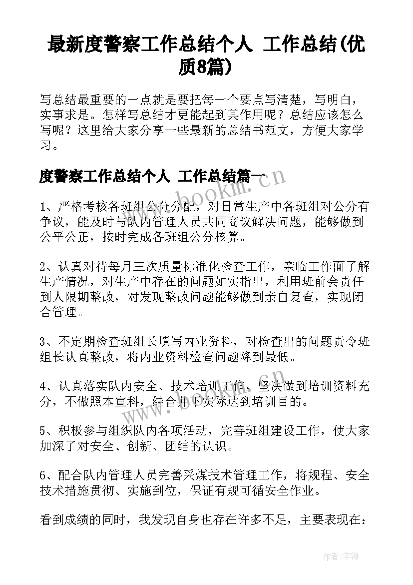 最新度警察工作总结个人 工作总结(优质8篇)