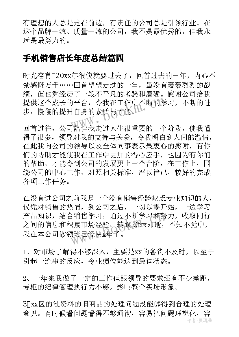 手机销售店长年度总结(模板8篇)