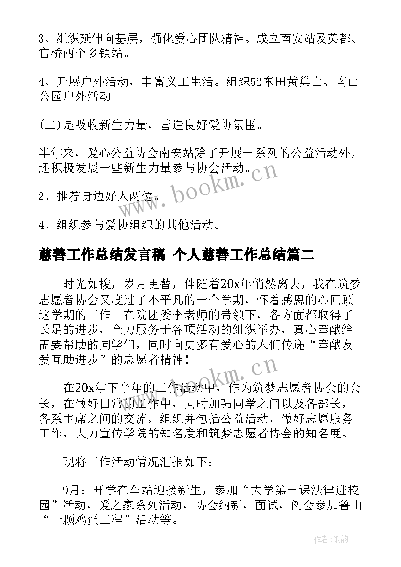 最新慈善工作总结发言稿 个人慈善工作总结(优秀6篇)