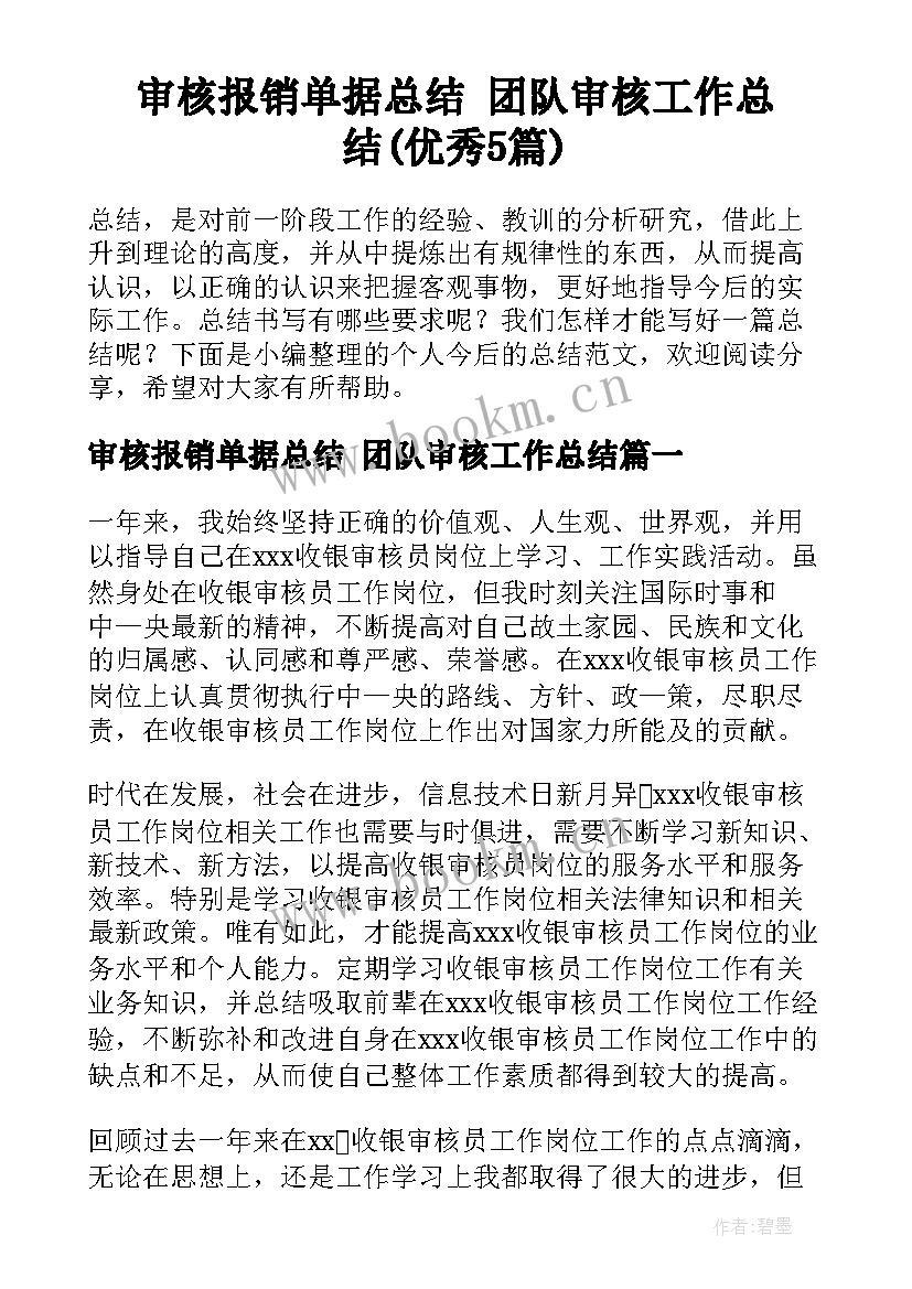 审核报销单据总结 团队审核工作总结(优秀5篇)