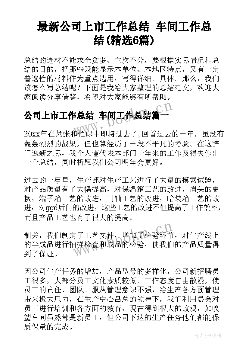 最新公司上市工作总结 车间工作总结(精选6篇)