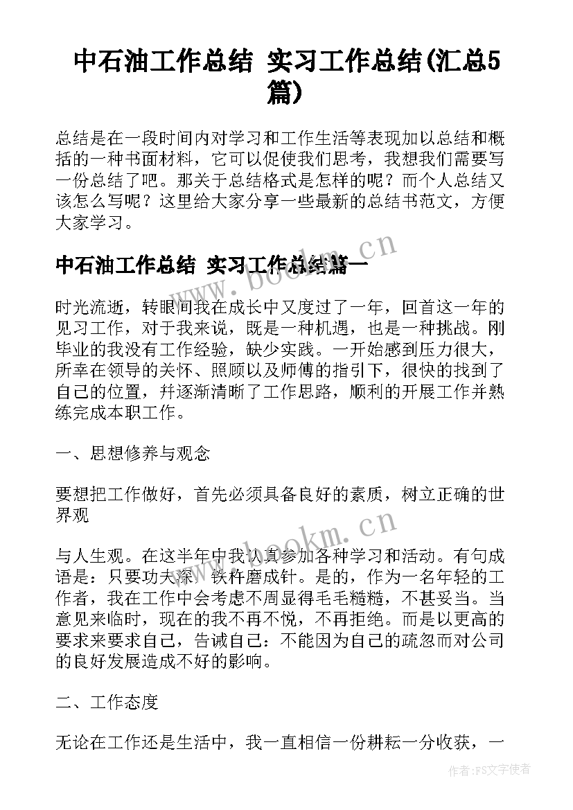 中石油工作总结 实习工作总结(汇总5篇)