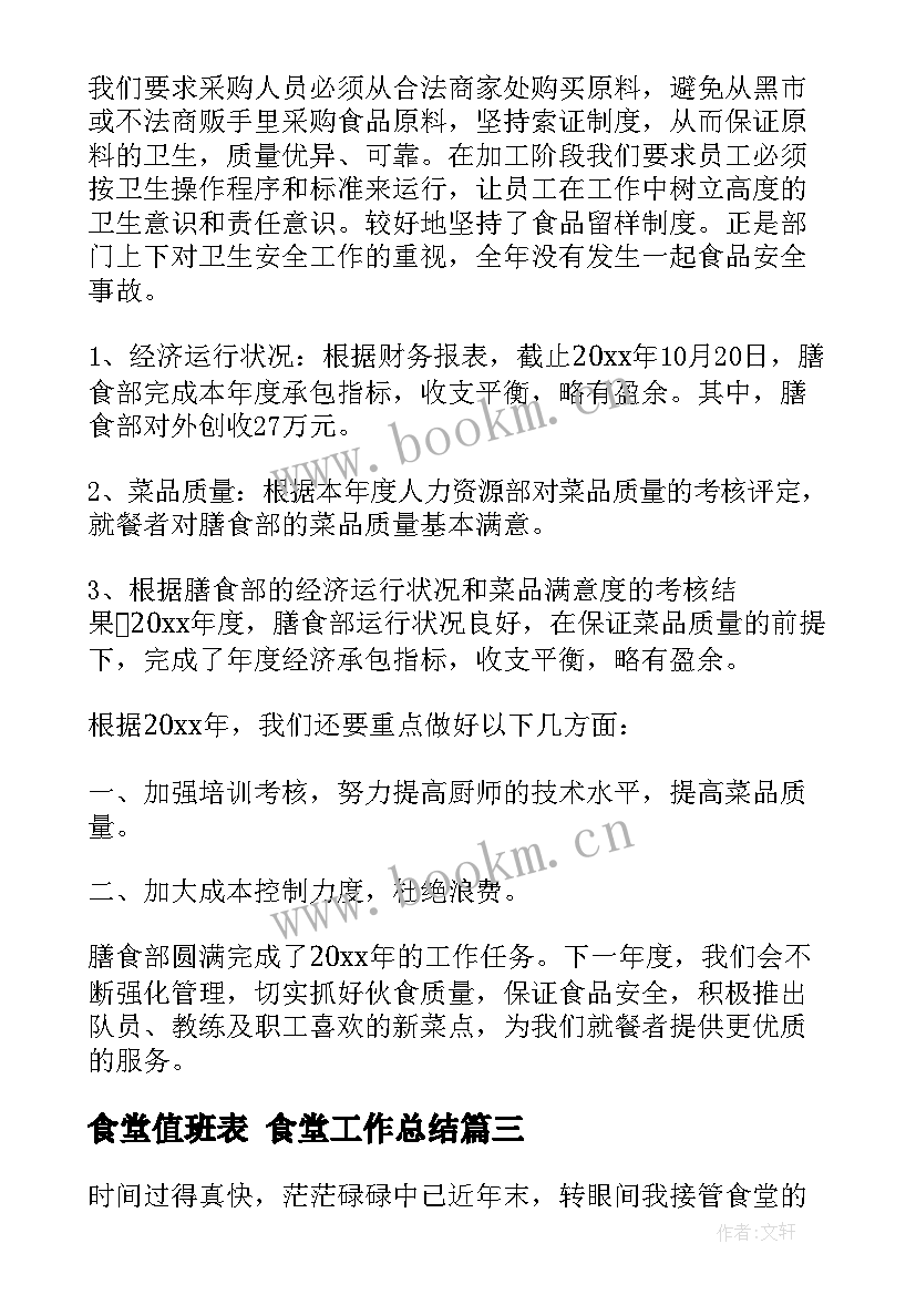 最新食堂值班表 食堂工作总结(精选8篇)