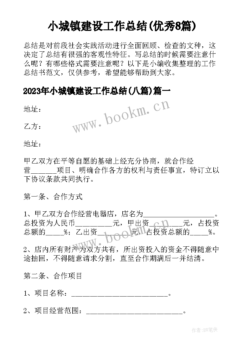 小城镇建设工作总结(优秀8篇)