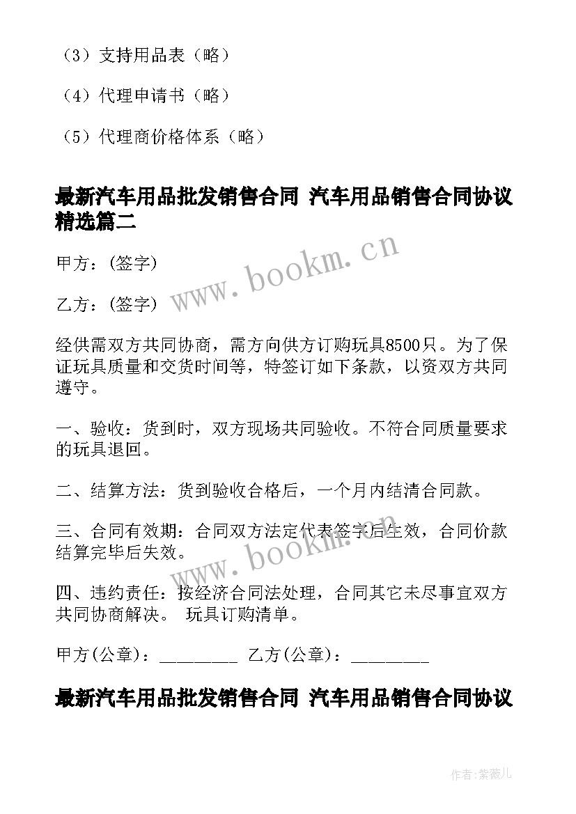 汽车用品批发销售合同 汽车用品销售合同协议(优秀5篇)