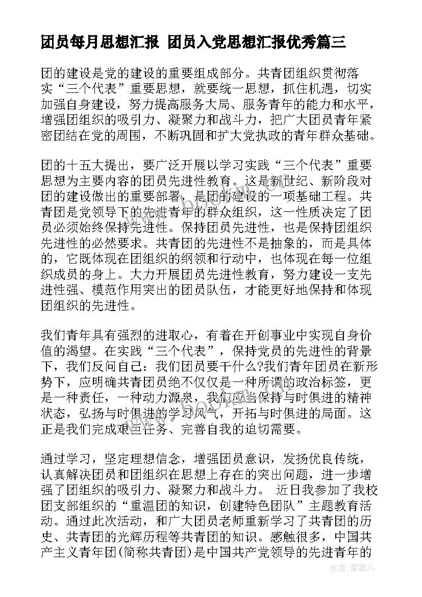 最新团员每月思想汇报 团员入党思想汇报(模板6篇)