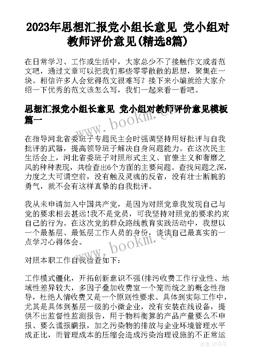 2023年思想汇报党小组长意见 党小组对教师评价意见(精选8篇)