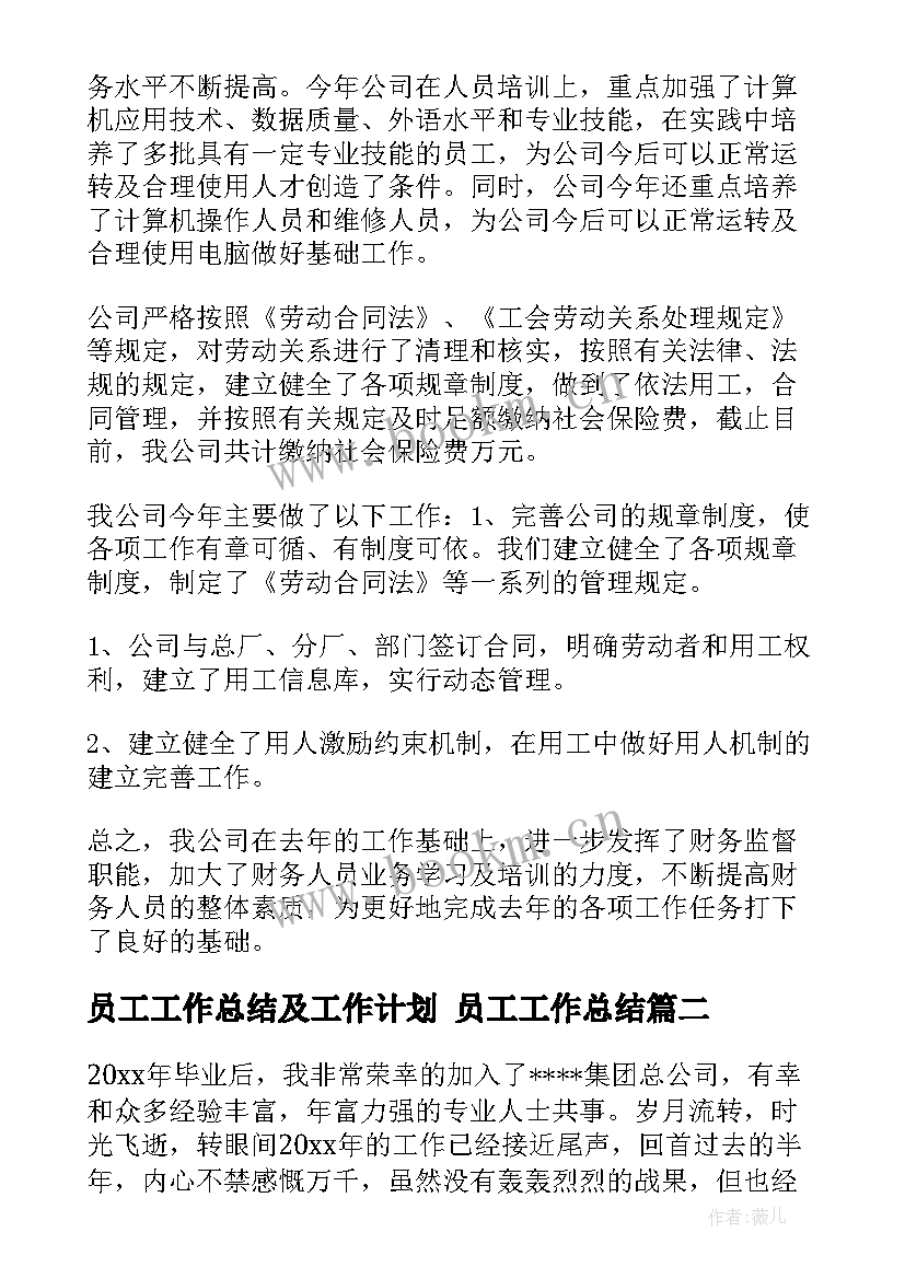 员工工作总结及工作计划 员工工作总结(优秀5篇)