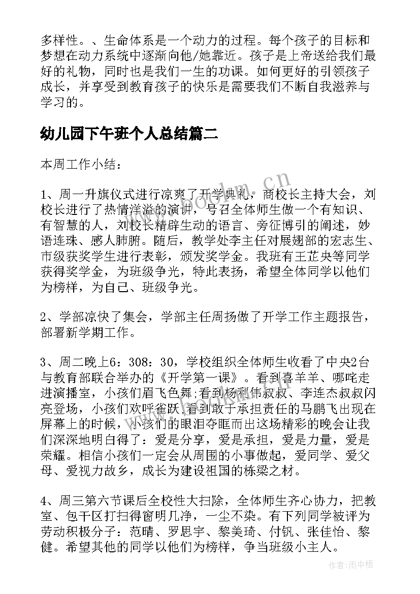 幼儿园下午班个人总结(大全6篇)