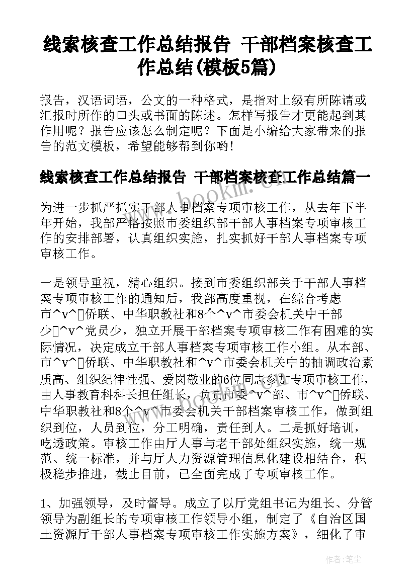 线索核查工作总结报告 干部档案核查工作总结(模板5篇)