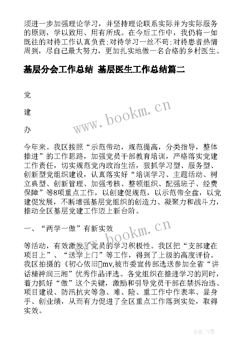 基层分会工作总结 基层医生工作总结(模板6篇)