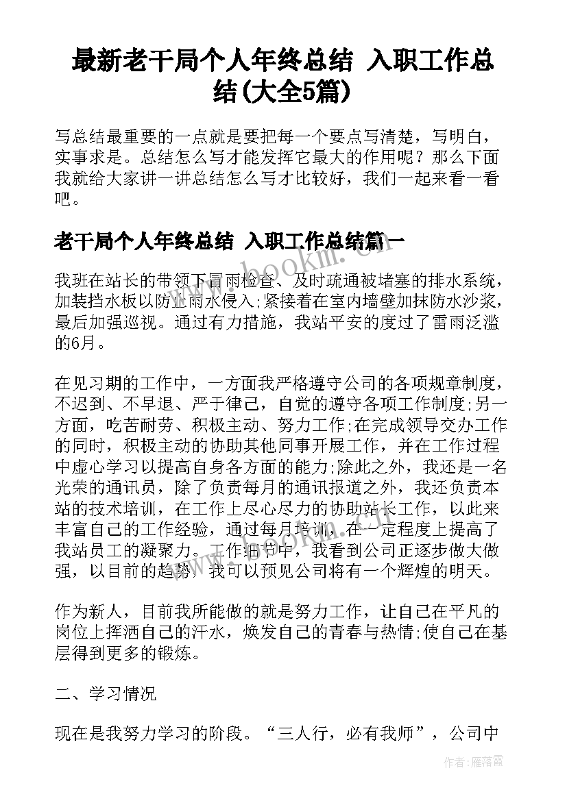 最新老干局个人年终总结 入职工作总结(大全5篇)