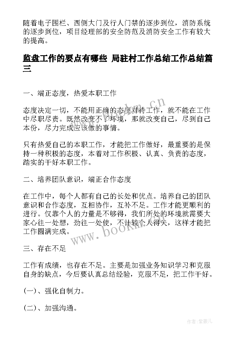 2023年监盘工作的要点有哪些 局驻村工作总结工作总结(通用7篇)