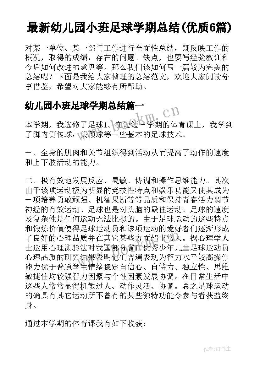 最新幼儿园小班足球学期总结(优质6篇)