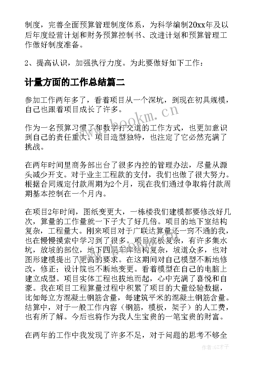 最新计量方面的工作总结(大全8篇)