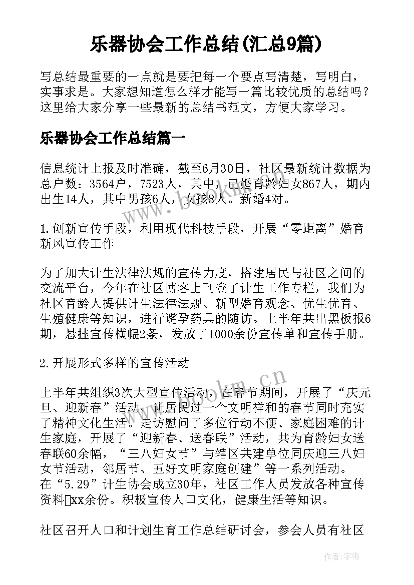 乐器协会工作总结(汇总9篇)