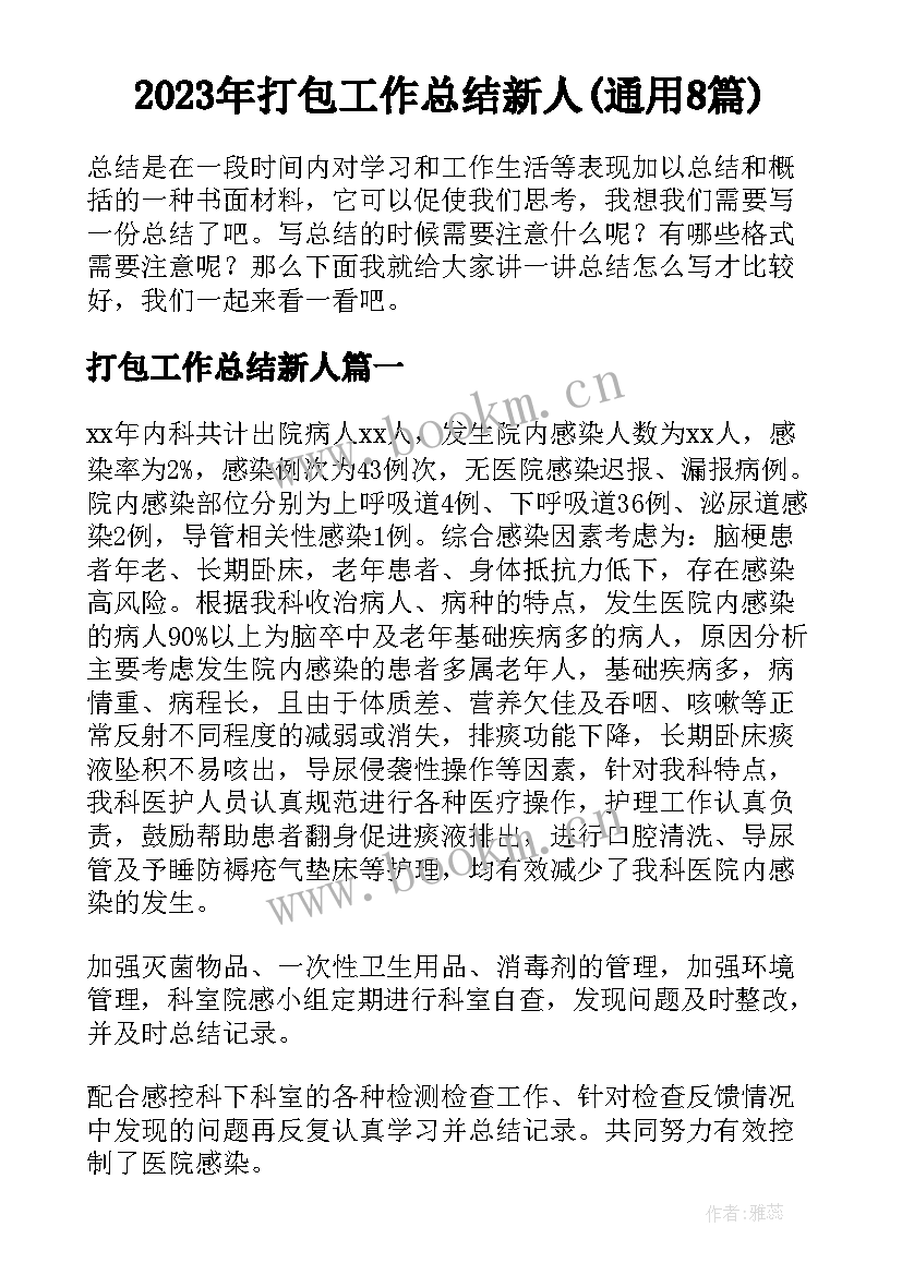 2023年打包工作总结新人(通用8篇)