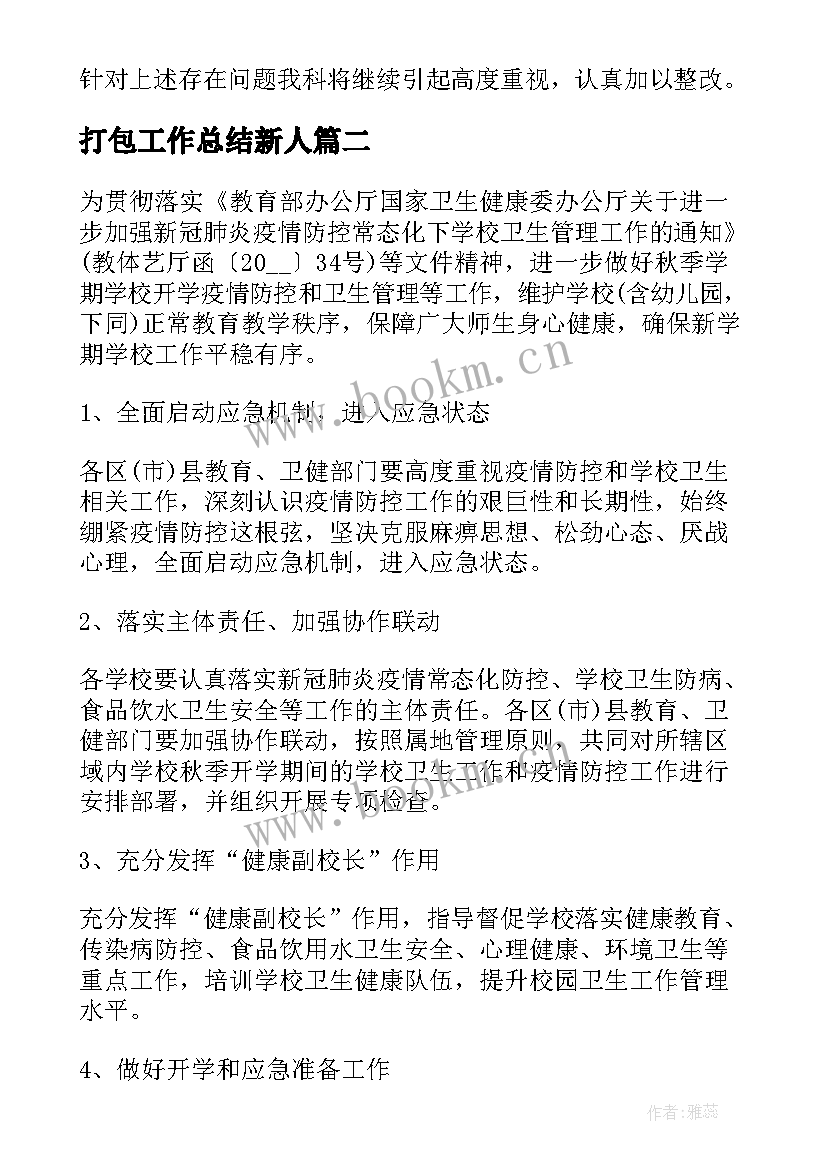 2023年打包工作总结新人(通用8篇)