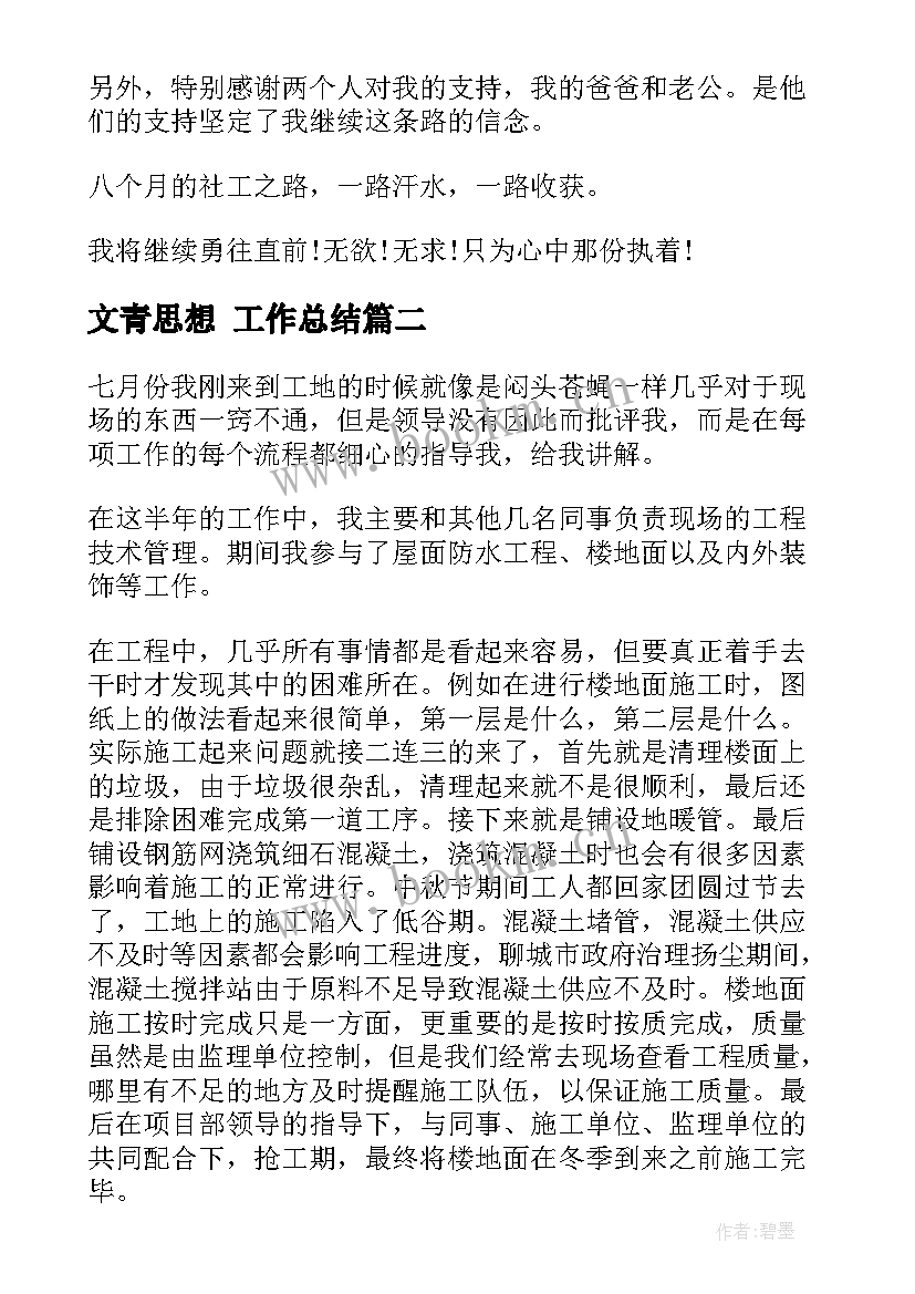 2023年文青思想 工作总结(通用6篇)