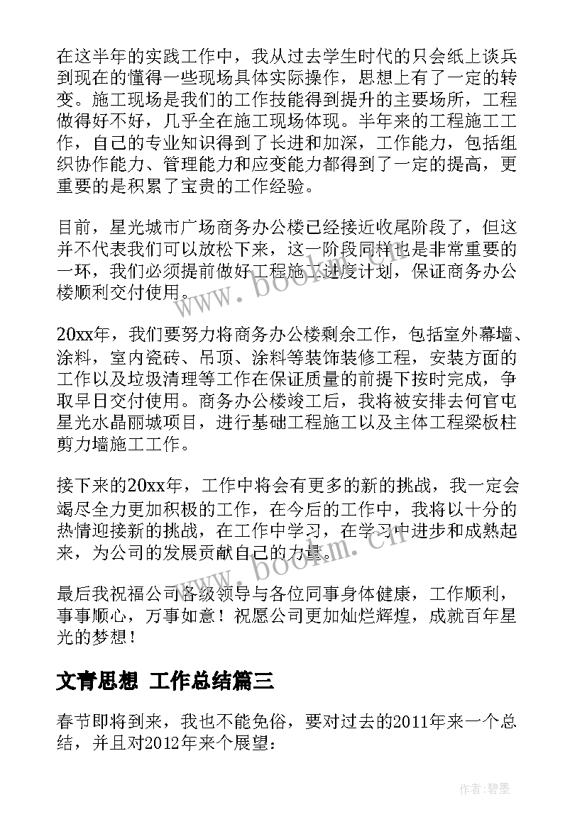 2023年文青思想 工作总结(通用6篇)