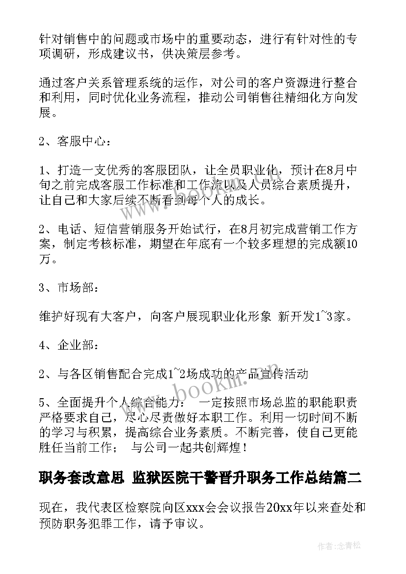 2023年职务套改意思 监狱医院干警晋升职务工作总结(优质6篇)