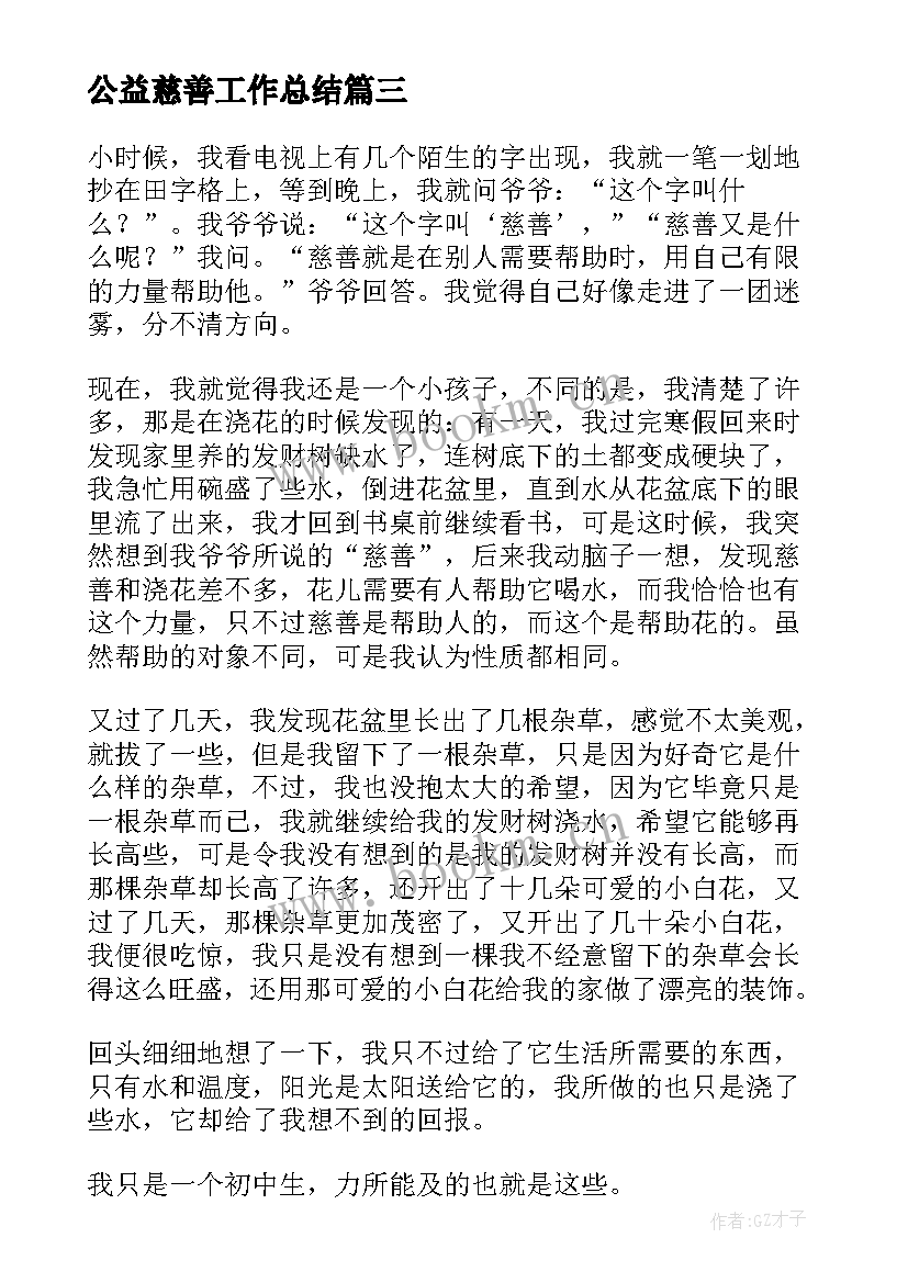 公益慈善工作总结(实用8篇)