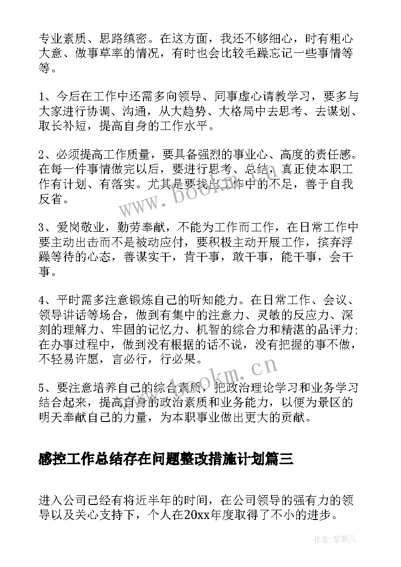 感控工作总结存在问题整改措施计划(优秀8篇)