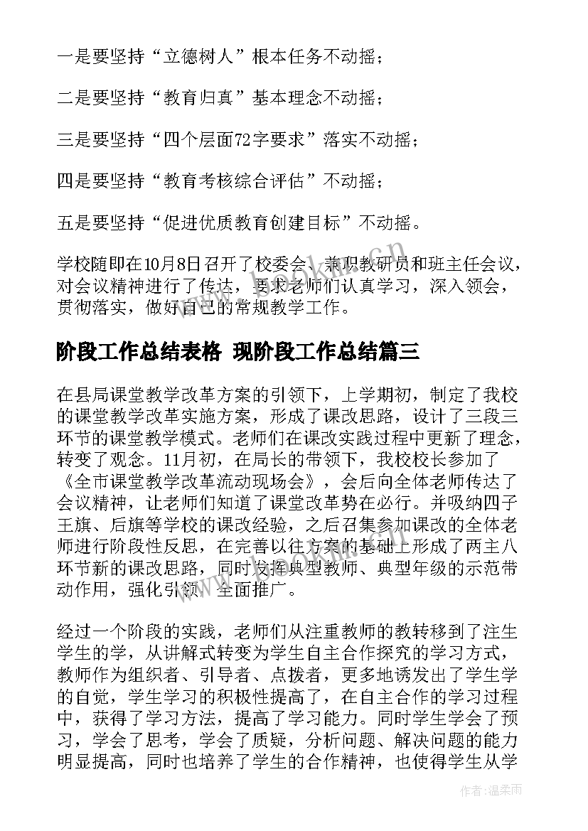 阶段工作总结表格 现阶段工作总结(通用6篇)