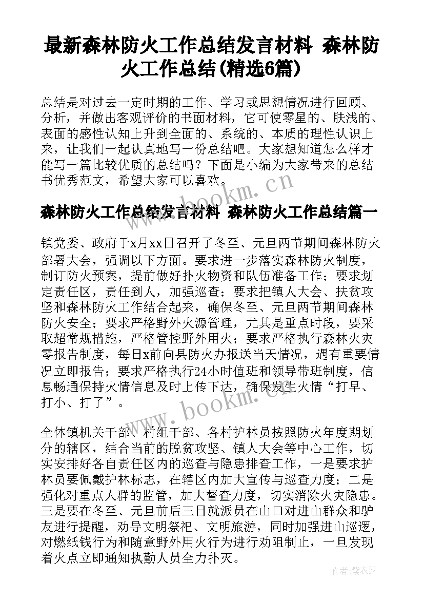 最新森林防火工作总结发言材料 森林防火工作总结(精选6篇)