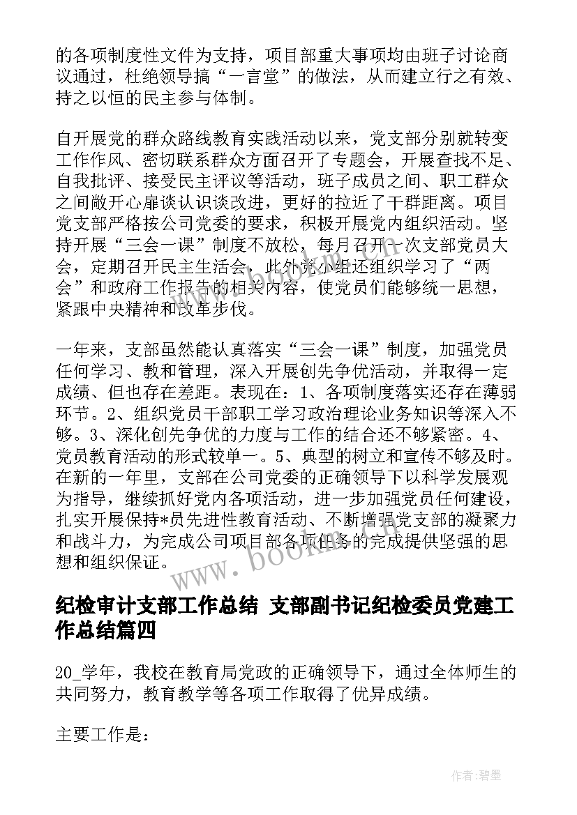 纪检审计支部工作总结 支部副书记纪检委员党建工作总结(优秀9篇)