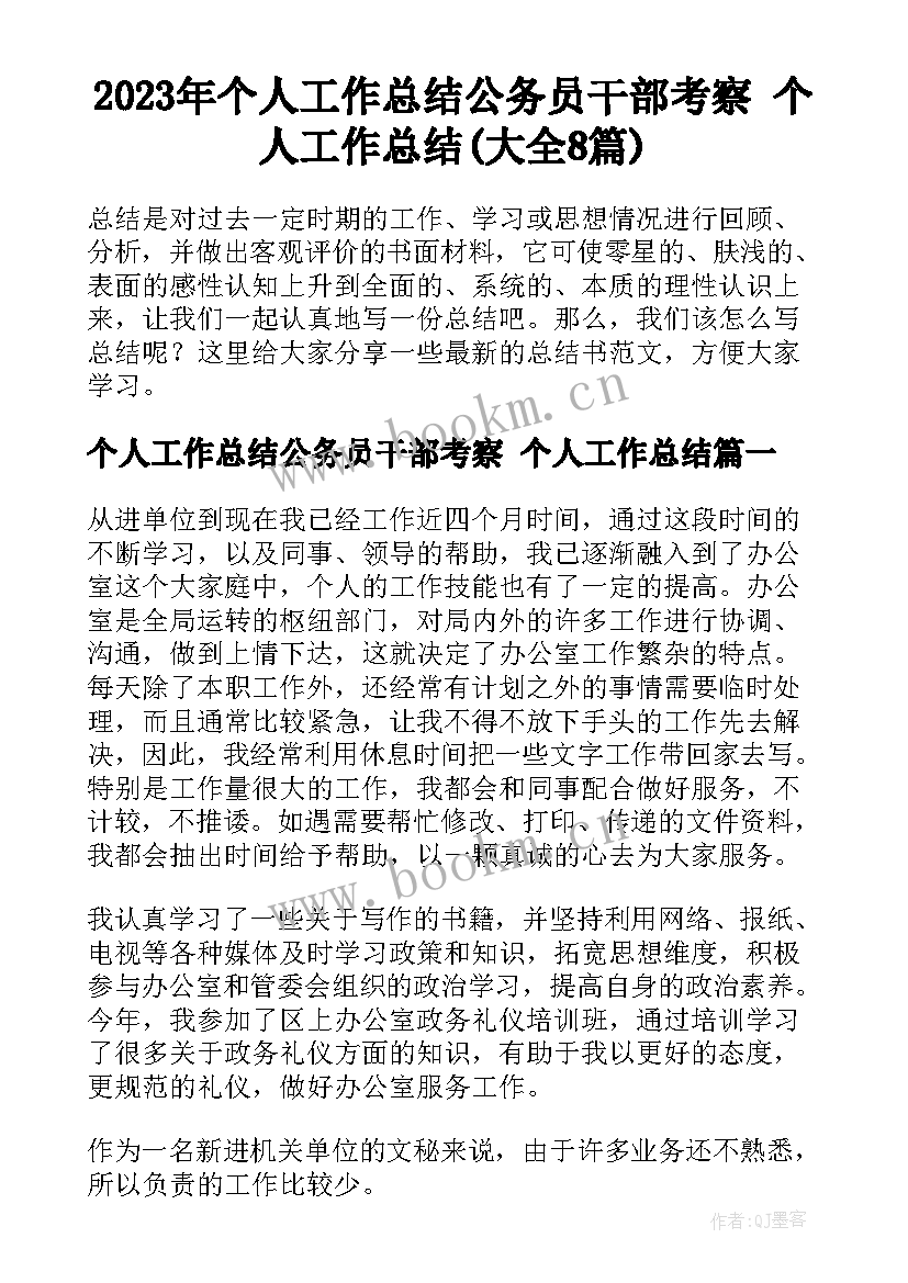 2023年个人工作总结公务员干部考察 个人工作总结(大全8篇)