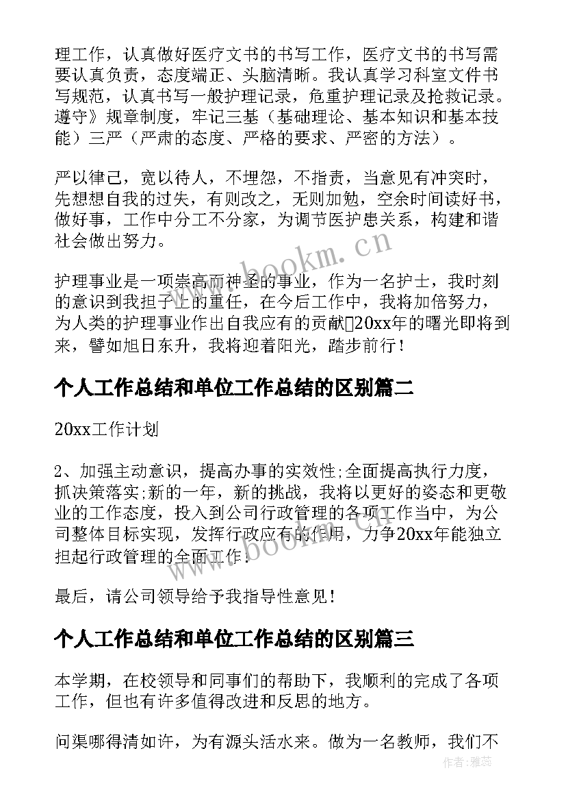 最新个人工作总结和单位工作总结的区别(精选7篇)