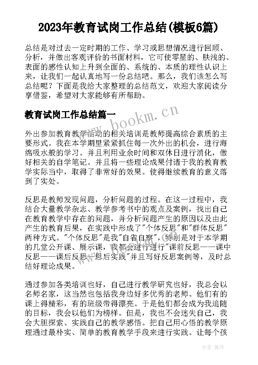 2023年教育试岗工作总结(模板6篇)